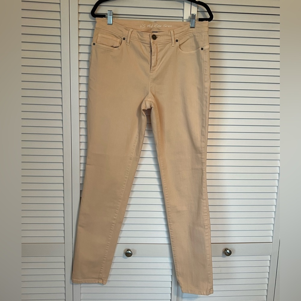 Victorias Secret Vintage Jeans Beige Mid Rise Siren Skinny 32 inseam Size 12 reg